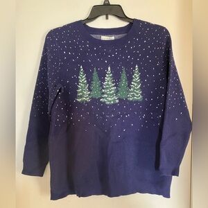 Navy Cupcakes & Cashmere Sweater with Evergreen Trees